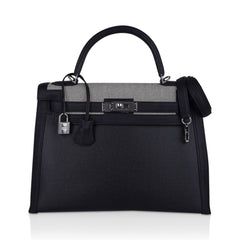 Kelly 32 Sellier Bag Toile H Berline & Plume Swift Leather with Palladium Hardware