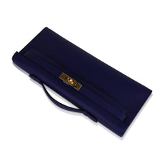 Kelly Cut Bag Blue Encre Swift with Gold Hardware