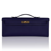 Kelly Cut Bag Blue Encre Swift with Gold Hardware