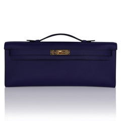 Kelly Cut Bag Blue Encre Swift with Gold Hardware