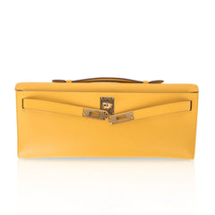 Kelly Cut Bag Jaune Ambre Clutch Swift Gold Hardware New