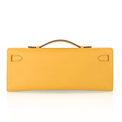 Kelly Cut Bag Jaune Ambre Clutch Swift Gold Hardware New