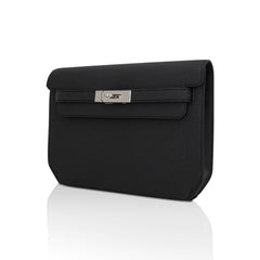 Kelly Depeches 25 Pouch Bag Black Galop D’Leather with Palladium Hardware
