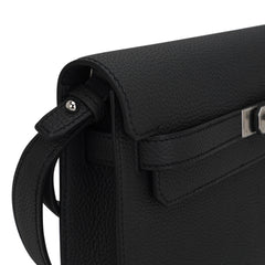Kelly Depeches 25 Pouch Bag Black Galop D’Leather with Palladium Hardware