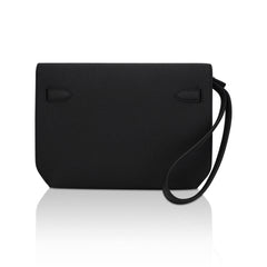 Kelly Depeches 25 Pouch Bag Black Galop D’Leather with Palladium Hardware