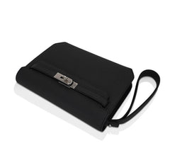 Kelly Depeches 25 Pouch Bag Black Galop D’Leather with Palladium Hardware