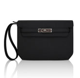 Kelly Depeches 25 Pouch Bag Black Galop D’Leather with Palladium Hardware