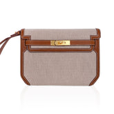 Kelly Depeches 25 Pouch Toile / Fauve Barenia Trim Gold Hardware