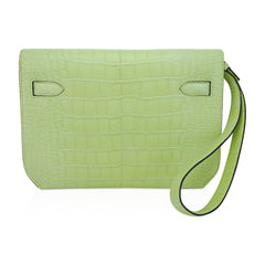 Kelly Depeches 25 Pouch Jaune Bourgeon Matte Alligator Palladium Hardware