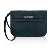 Kelly Depeches 25 Pouch Vert Rousseau Matte Alligator Palladium Hardware