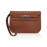 Kelly Depeches 25 Pouch Matte Gold Alligator with Palladium Hardware