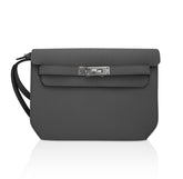 Kelly Depeches 25 Pouch Bag Etain Togo Leather with Palladium Hardware