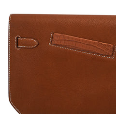 Kelly Depeches Touch Pouch 25 Bag Fauve Barenia Faubourg Leather and Gold Matte Alligator with Palladium Hardware
