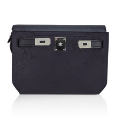 Kelly Depeches 25 Pouch Bag Blue Ocean Togo Leather with Palladium Hardware
