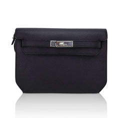 Kelly Depeches 25 Pouch Bag Blue Ocean Togo Leather with Palladium Hardware