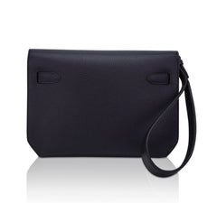Kelly Depeches 25 Pouch Bag Blue Ocean Togo Leather with Palladium Hardware