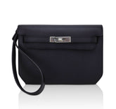 Kelly Depeches 25 Pouch Bag Blue Ocean Togo Leather with Palladium Hardware