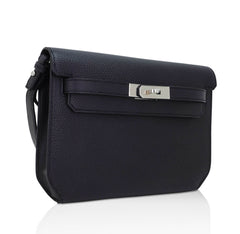 Kelly Depeches 25 Pouch Bag Blue Ocean Togo Leather with Palladium Hardware