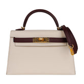 Special Order HSS Mini Kelly 20 Sellier Bag Nata & Bordeaux Epsom Leather with Gold Hardware