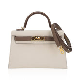 Special Order HSS Mini Kelly 20 Bag Sellier Craie & Etoupe Epsom Leather with Gold Hardware