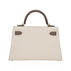 Special Order HSS Mini Kelly 20 Bag Sellier Craie & Etoupe Epsom Leather with Gold Hardware