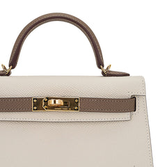 Special Order HSS Mini Kelly 20 Bag Sellier Craie & Etoupe Epsom Leather with Gold Hardware