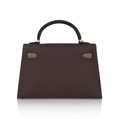 Special Order HSS Mini Kelly 20 Sellier Bag Ecorce Etoupe and Black with Gold Hardware