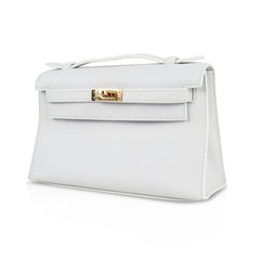Kelly Pochette Clutch Bag Very Rare White Gold Hardware
