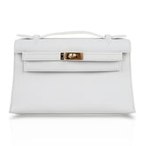 Kelly Pochette Clutch Bag Very Rare White Gold Hardware