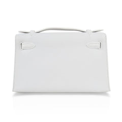 Kelly Pochette Clutch Bag Very Rare White Gold Hardware