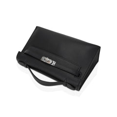 Kelly Pochette Clutch Bag Black Swift Leather with Palladium Hardware