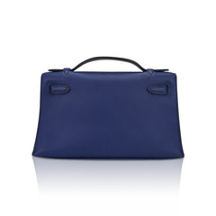 Kelly Pochette Clutch Bag Blue Sapphire Swift Leather with Palladium Hardware