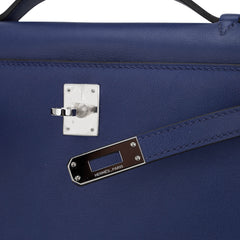 Kelly Pochette Clutch Bag Blue Sapphire Swift Leather with Palladium Hardware