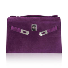 Limited Edition Kelly Pochette Violet Doblis Clutch Bag with Palladium Hardware