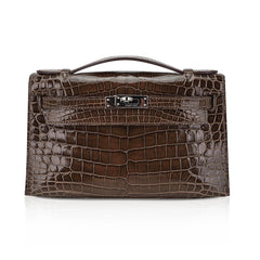 Kelly Pochette Clutch Gris Elephant Crocodile Bag