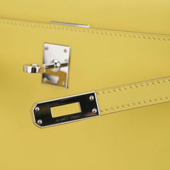 Kelly Pochette Clutch Bag Jaune De Naples Swift Leather with Palladium Hardware