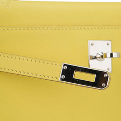 Kelly Pochette Clutch Bag Jaune De Naples Swift Leather with Palladium Hardware