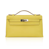 Kelly Pochette Clutch Bag Jaune De Naples Swift Leather with Palladium Hardware