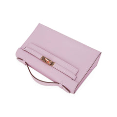 Kelly Pochette Clutch Bag Mauve Sylvestre Swift Leather with Rose Gold Hardware