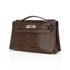 Kelly Pochette Clutch Gris Elephant Crocodile Bag