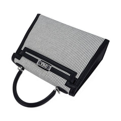 Kelly 25 Sellier Bag Quadrille Black & White Viking Toile Swift Leather with Palladium Hardware