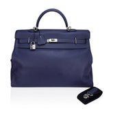 Kelly 50 Voyage Blue De Malte Bag Palladium Hardware Novillo Leather Limited Edition