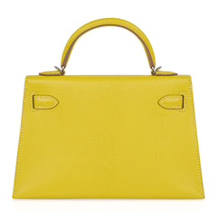 Kelly 20 Mini Sellier Bag Lime Chevre Leather Palladium New w/Box