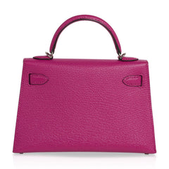 Mini Kelly 20 Bag Sellier Rose Pourpre Chevre Leather with Palladium Hardware