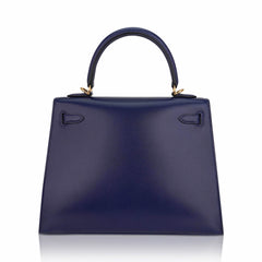Kelly Sellier 25 Bag Blue Sapphire Box Leather with Gold Hardware