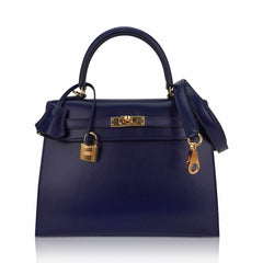Kelly Sellier 25 Bag Blue Sapphire Box Leather with Gold Hardware