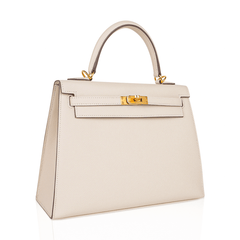 Kelly 25 Sellier Bag Craie Epsom Leather with Gold Hardware
