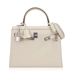 Kelly 25 Sellier Bag Nata Epsom Leather with Palladium Hardware