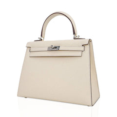 Kelly 25 Sellier Bag Nata Epsom Leather with Palladium Hardware
