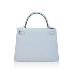 Kelly Sellier 28 Bag Blue Brume Epsom Leather with Palladium Hardware